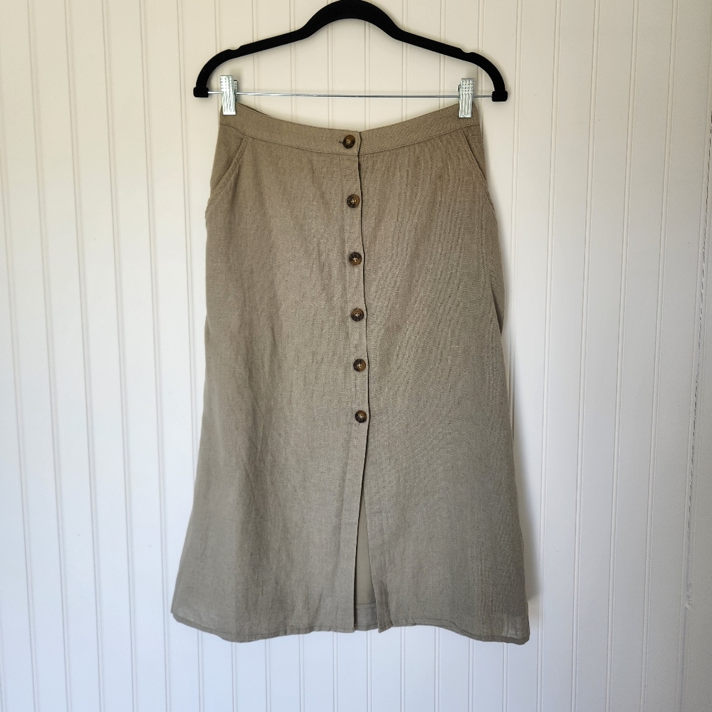 NEW HOLLISTER Ultra High Rise Linen Blend Natural Button Front Knee Length Skirt